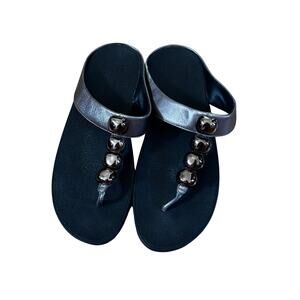 FitFlop Pewter Metallic Beaded Comfort Toe Post Sandals Size 8